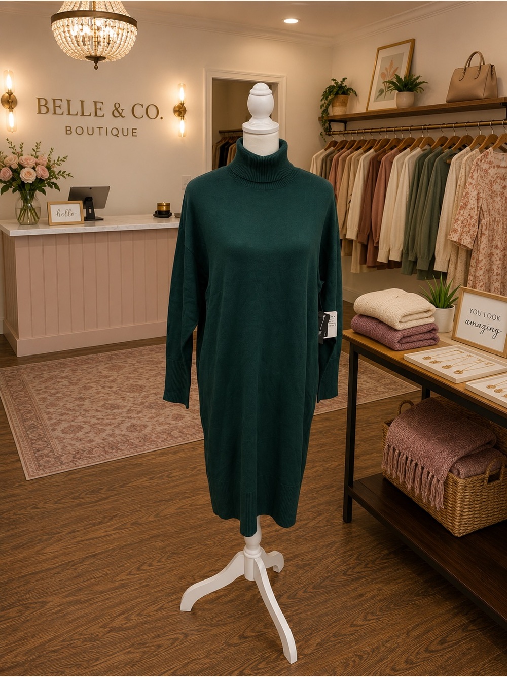 INC International Concepts Green Turtleneck Sweater Dress Medium NWT $99